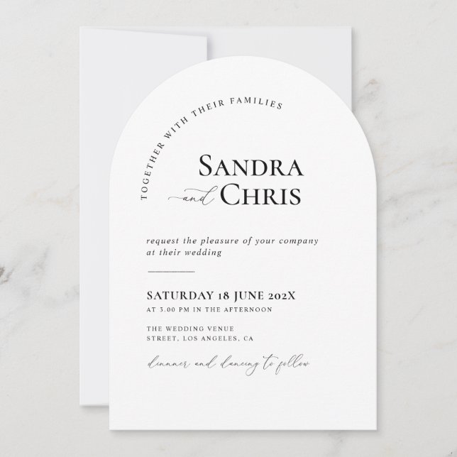 trendy formal black and white wedding invitation (Front)