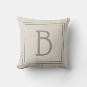 Trendy Framed Monogram Light Tan & Evergreen Throw Pillow