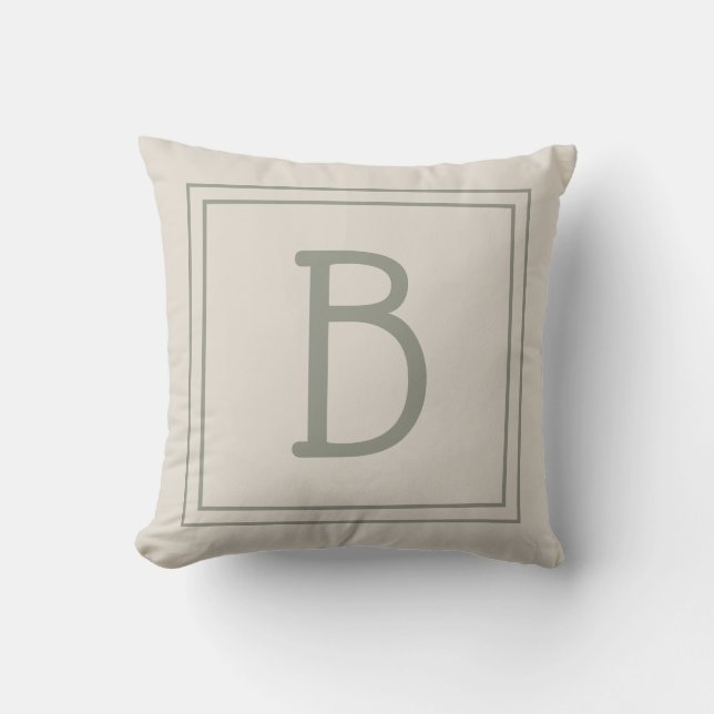 Trendy Framed Monogram Light Tan & Evergreen Throw Pillow (Front)
