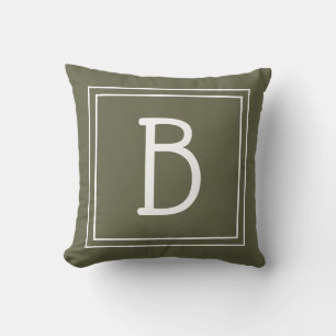 Trendy Framed Monogram Moss Green & White Initial Throw Pillow