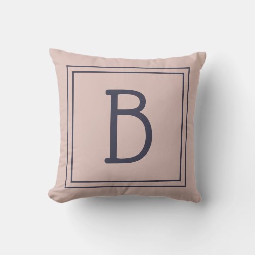 Trendy Framed Monogram Soft Pink  Dark Blue Throw Pillow