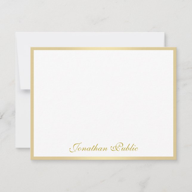 Trendy Freehand Gold Script Elegant Professional Note Card (Front)