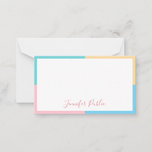 Trendy Freehand Script Blue Green Pink Yellow Note Card