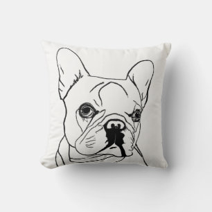 Trendy French Bulldog Black and White Line Drawing Throw Pillow