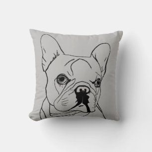 Trendy French Bulldog Gray Line Drawing Throw Pillow