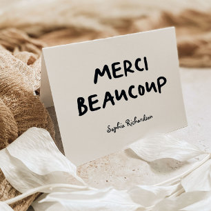 Trendy French Handwritten Text   Merci Beaucoup Letterpress Thank You Card