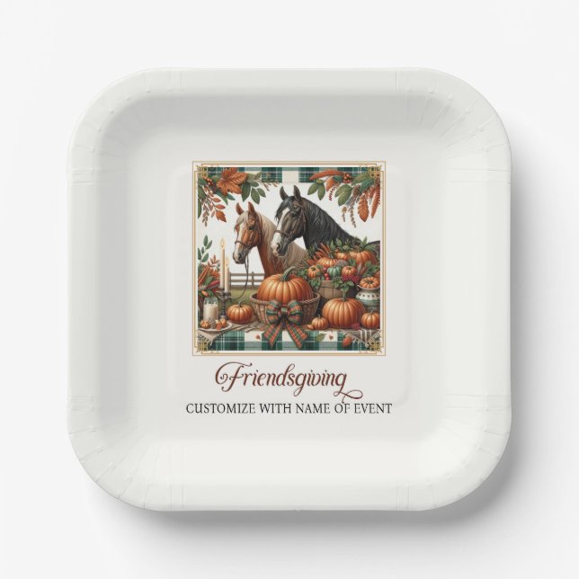 Trendy Friendsgiving Horse  Paper Plates (Front)