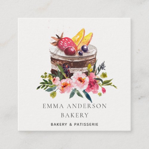 TRENDY FRUIT FLORAL CAKE PATISSERIE CUPCAKE BAKERY SQUARE BUSINESS CARD
