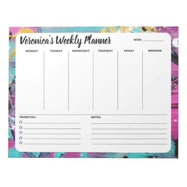 Trendy Fun Abstract Weekly To Do List Notepad (Front)