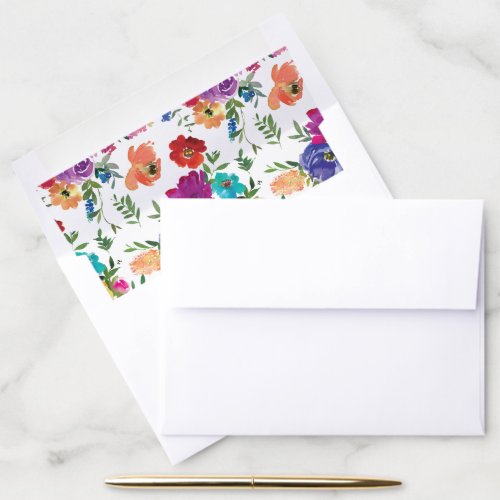 Trendy Fun and Bright Floral Watercolor Wedding Envelope Liner