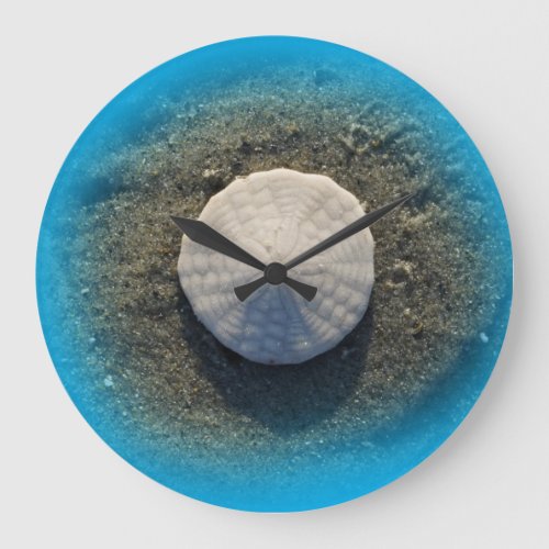 Trendy Fun Beach Sand Blue Sand Dollar Large Clock