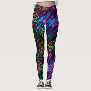 Trendy Fun Colorful Rainbow Fireworks Black Party Leggings