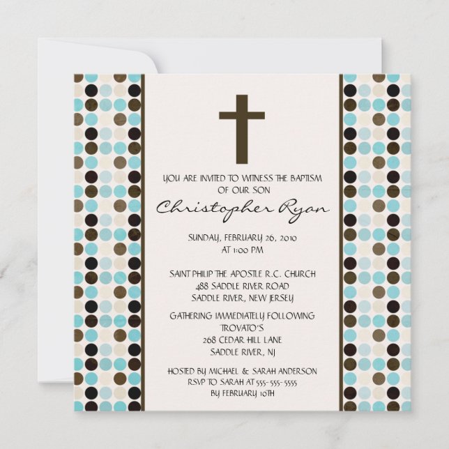 Trendy Fun DOTS Baby Boy Baptism Inviation Invitation (Front)