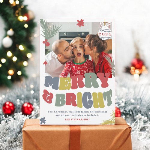 Trendy Fun Merry  Bright  boho Christmas photo Holiday Card