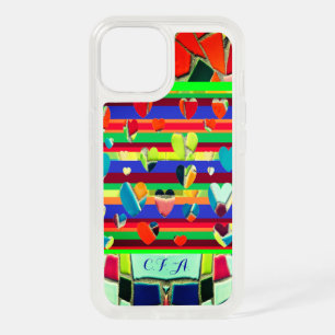 Trendy Fun Mosaic Pattern Hearts iPhone 15 Case
