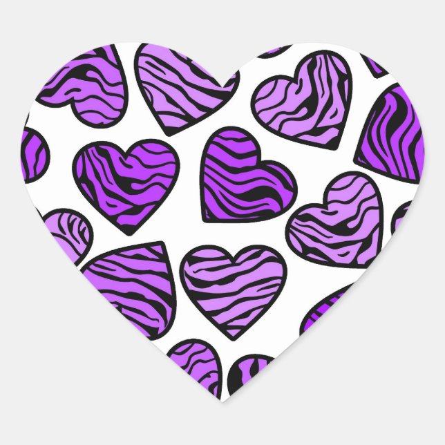 Trendy Fun Purple Zebra Striped Hearts Patrern  Heart Sticker (Front)