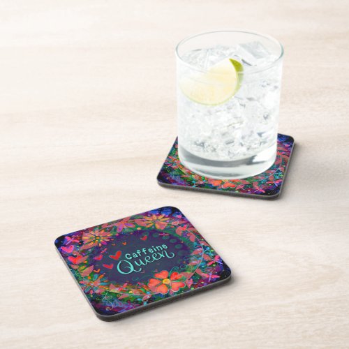 Trendy Fun Unique Caffeine Queen Floral Beverage Coaster