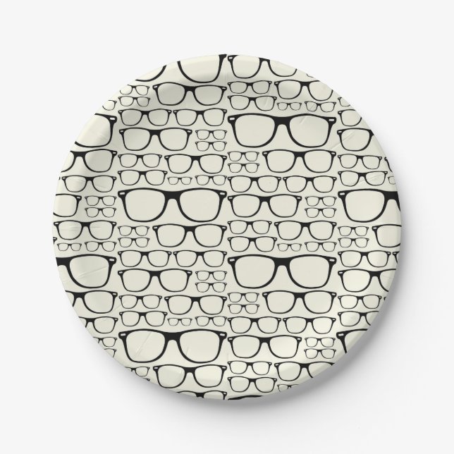 Trendy Funky Nerd Nerdy Geek Retro Glasses Paper Plates (Front)