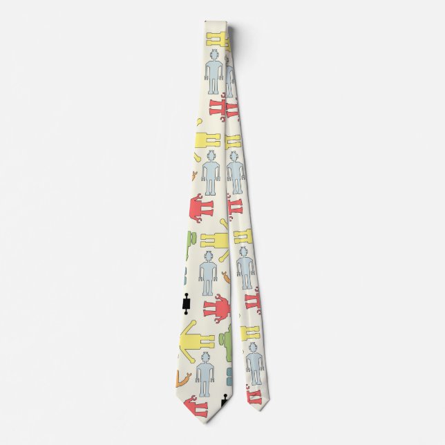 Trendy Funky Nerd Nerdy Geek Retro Robots Tie (Front)