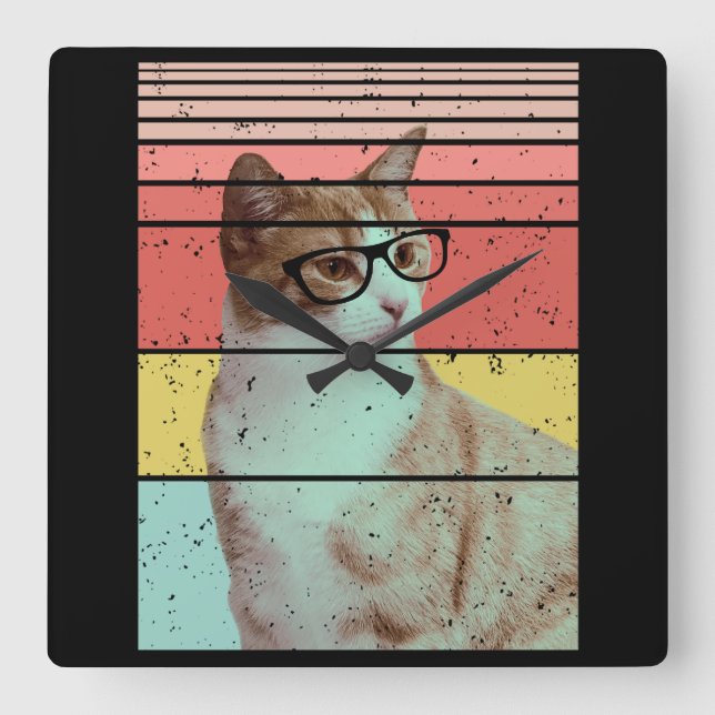 TRENDY FUNNY CUTE CAT VINTAGE  SQUARE WALL CLOCK (Front)