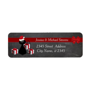 Trendy funny holiday cartoon Santa cat chalkboard Label