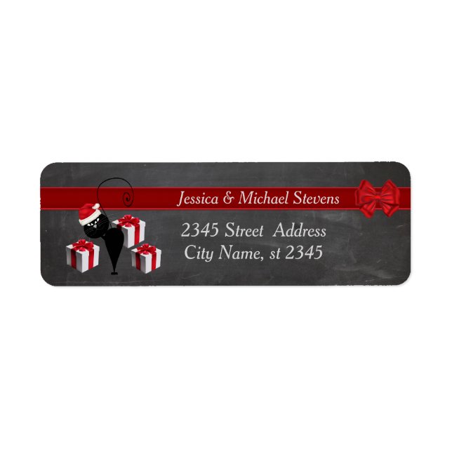 Trendy funny holiday cartoon Santa cat chalkboard Label (Front)