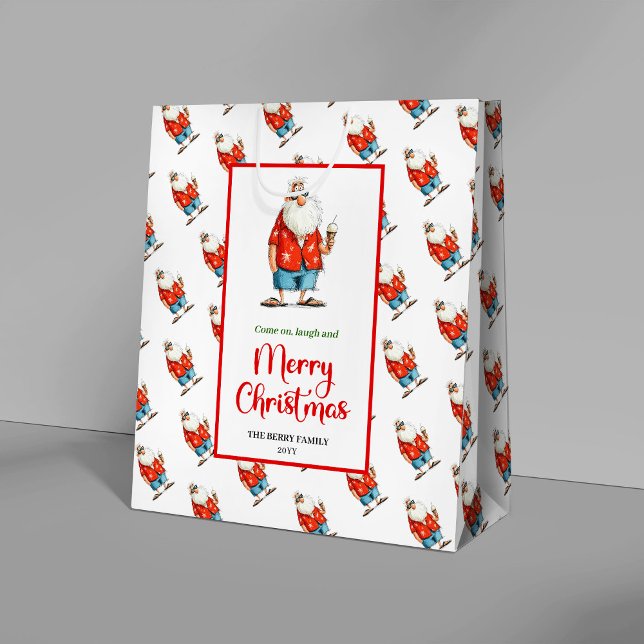 Trendy funny Santa Claus watercolor Christmas  Medium Gift Bag (Trendy funny Santa Claus watercolor Christmas gift bag)