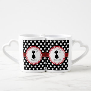 Trendy funny whimsical cat love couple personalize coffee mug set