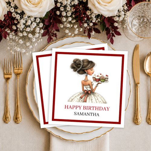 Trendy Funny Woman Deep Red Script Birthday Napkin