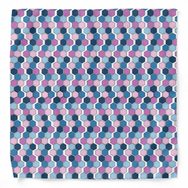 Trendy Futuristic Twilight Blue Pink Hex Pattern Bandana (Front)