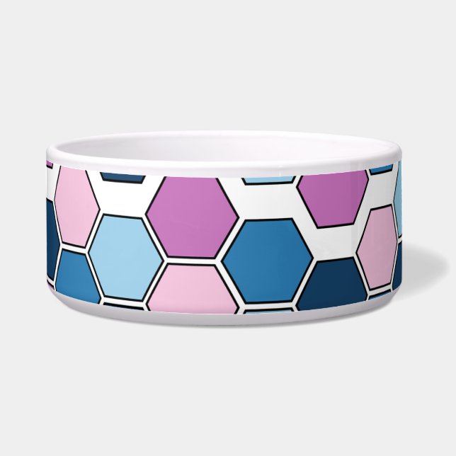 Trendy Futuristic Twilight Blue Pink Hex Pattern Bowl (Front)