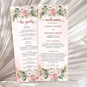 Trendy Garden Blush Pink Floral Eucalyptus Wedding Program