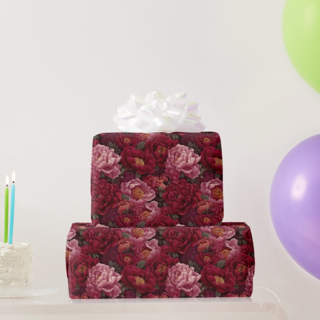Trendy Garden Inspired Peonies Print Wrapping Paper (Party Gifts)