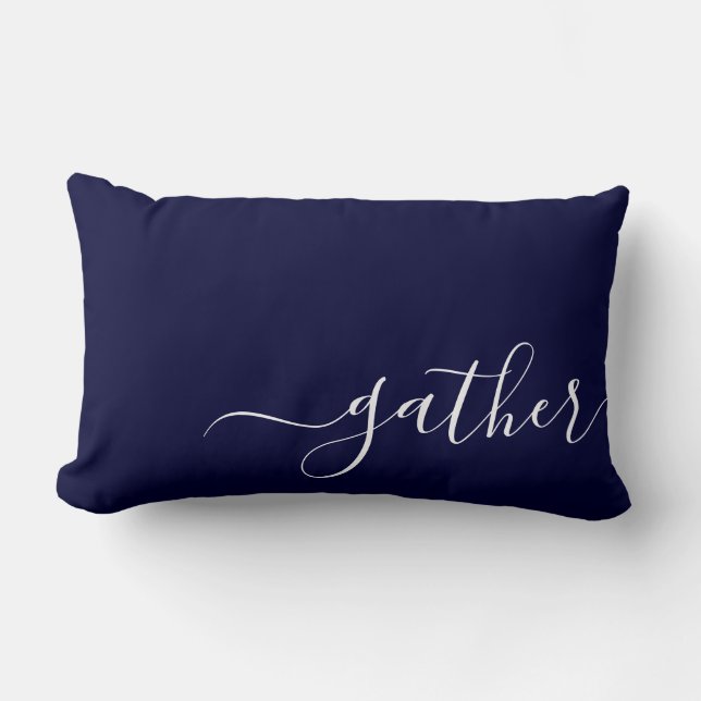 Trendy Gather Navy Blue Company Logo Client Gift Lumbar Pillow (Front)