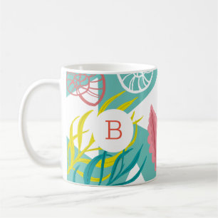 Trendy Geo Nautical Seashells Seaweed Monogram Coffee Mug