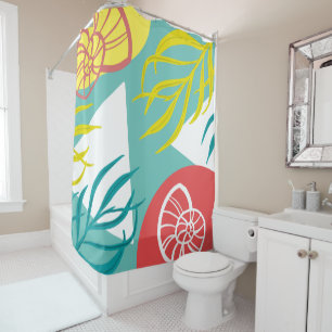 Trendy Geo Nautical Seashells Seaweed Shower Curtain