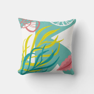 Trendy Geo Nautical Seashells Seaweed Throw Pillow