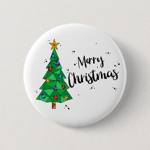 Trendy Geometric Colorful Tree Merry Christmas Button