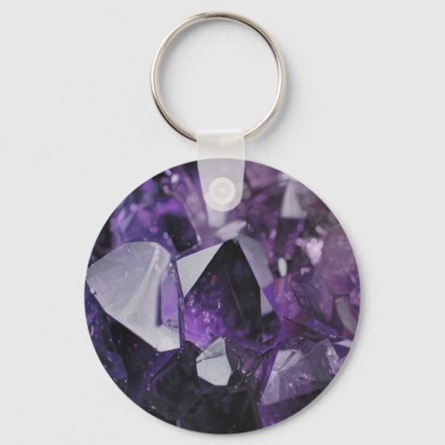 trendy geometric crystal gemstone purple amethyst keychain