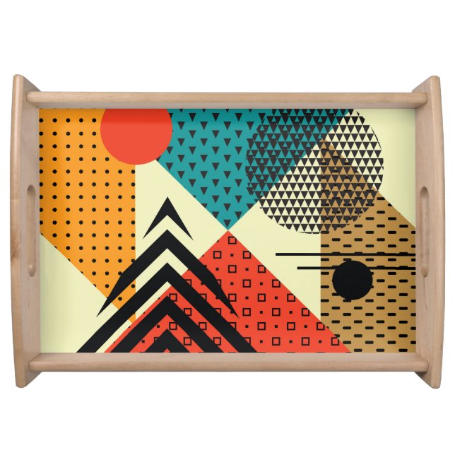 Trendy Geometric Elements, Retro Style. Serving Tray (Front)