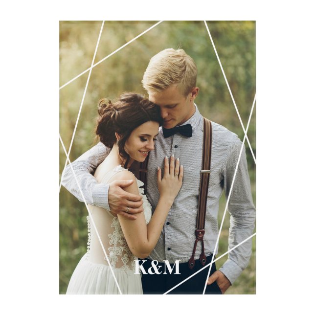 Trendy Geometric Frame and Monogram Photo Acrylic Print (Front)
