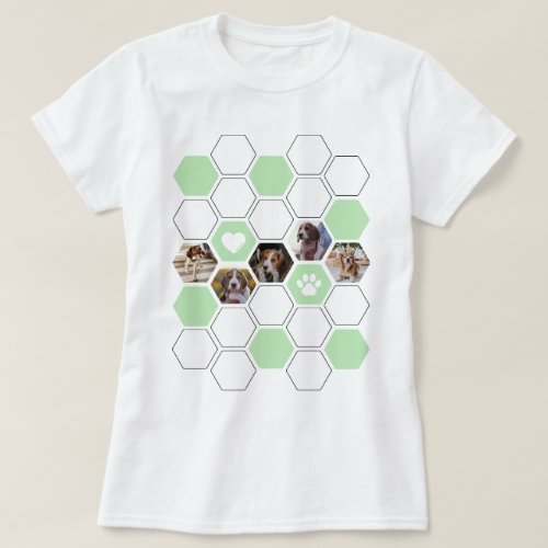 Trendy Geometric I Love My Dog Heart Green Photos T_Shirt