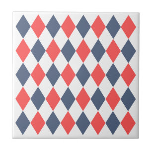 Trendy geometric pattern 1960s Red Blue Retro Ceramic Tile