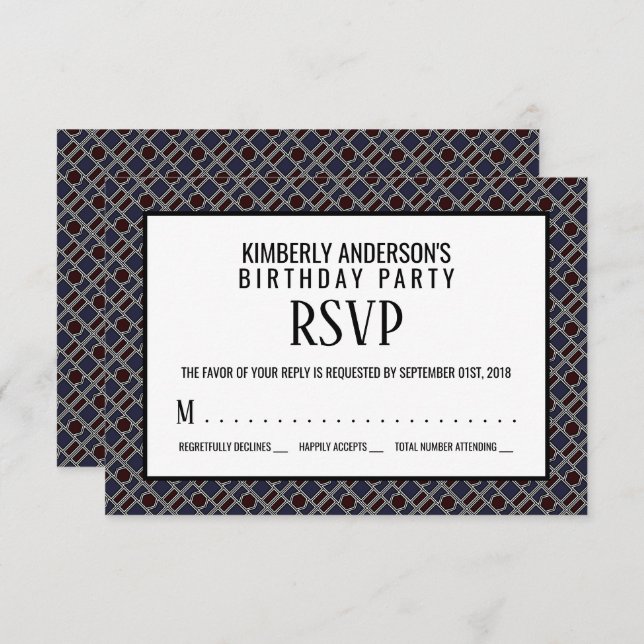 Trendy Geometric Pattern, Modern Birthday RSVP Invitation (Front/Back)