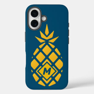 Trendy Geometric Pineapple Blue Monogram iPhone 16 Case