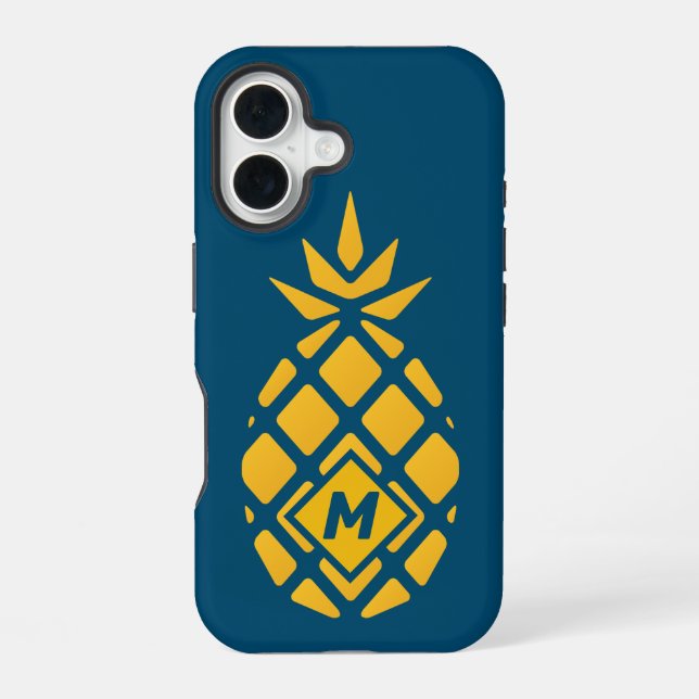 Trendy Geometric Pineapple Blue Monogram Iphone Case (Back)
