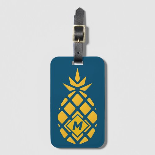 Trendy Geometric Pineapple Blue Monogram Luggage Tag