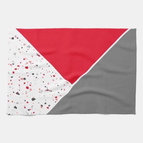 Trendy Geometric Red and Grey Terrazzo Kitchen Towel