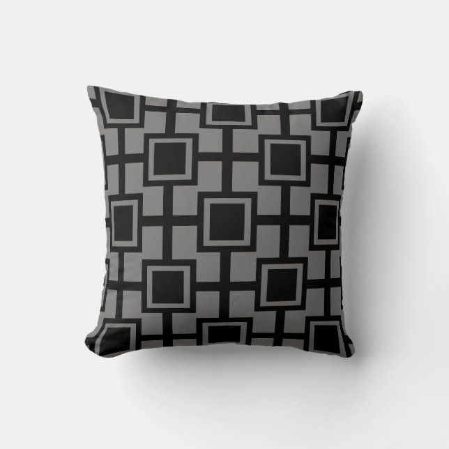 Trendy Geometric Squares Grid | grey Throw Pillow (Front)