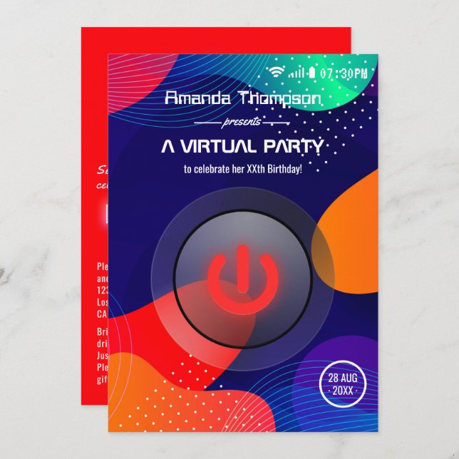Trendy Geometric Virtual Birthday Party Invitation (Front/Back)